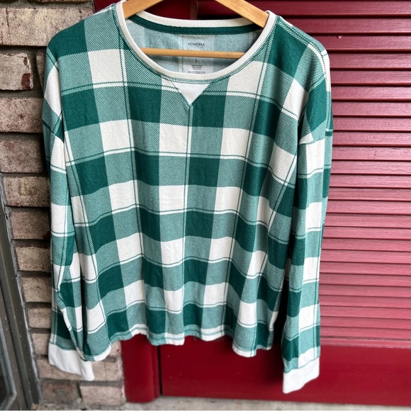 Sonoma Green and White Plaid Pajama Top - Womens Large - Picture 4 of 5
